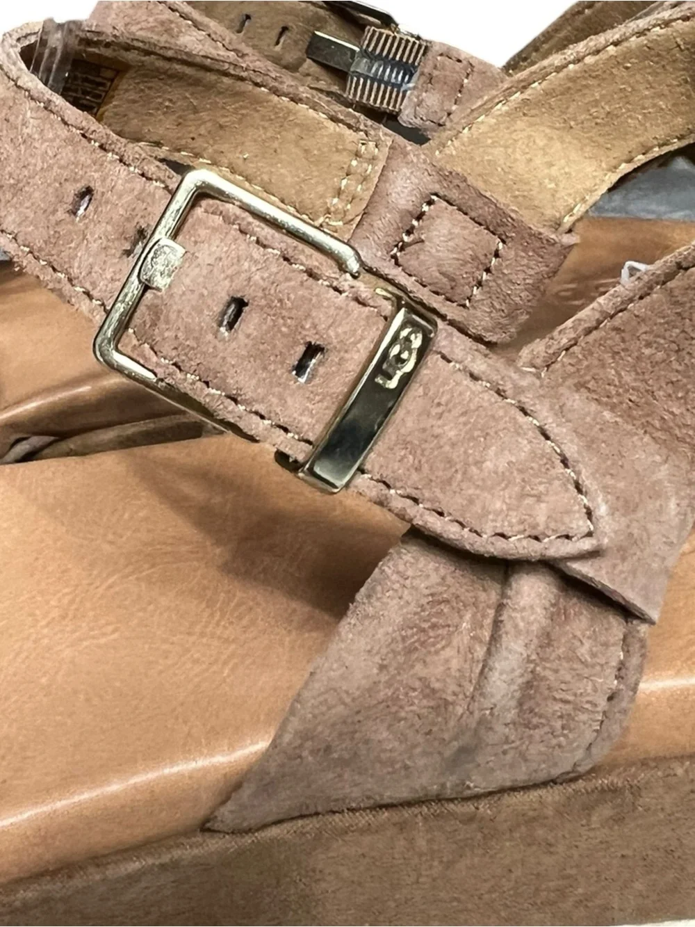 🌻NEW NWOT UGG Neusch Brown Suede Platform Wedge Sandals Jute Wrapped Size 10